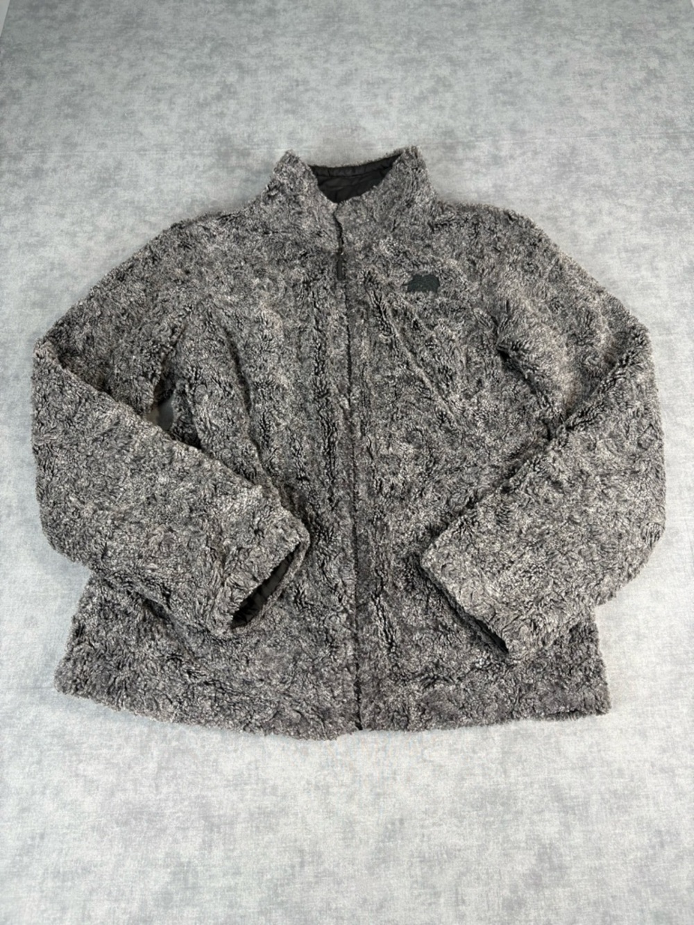 North Face Mossbud Insulated Reversible Fleece Jacket Women Medium Black & Grey